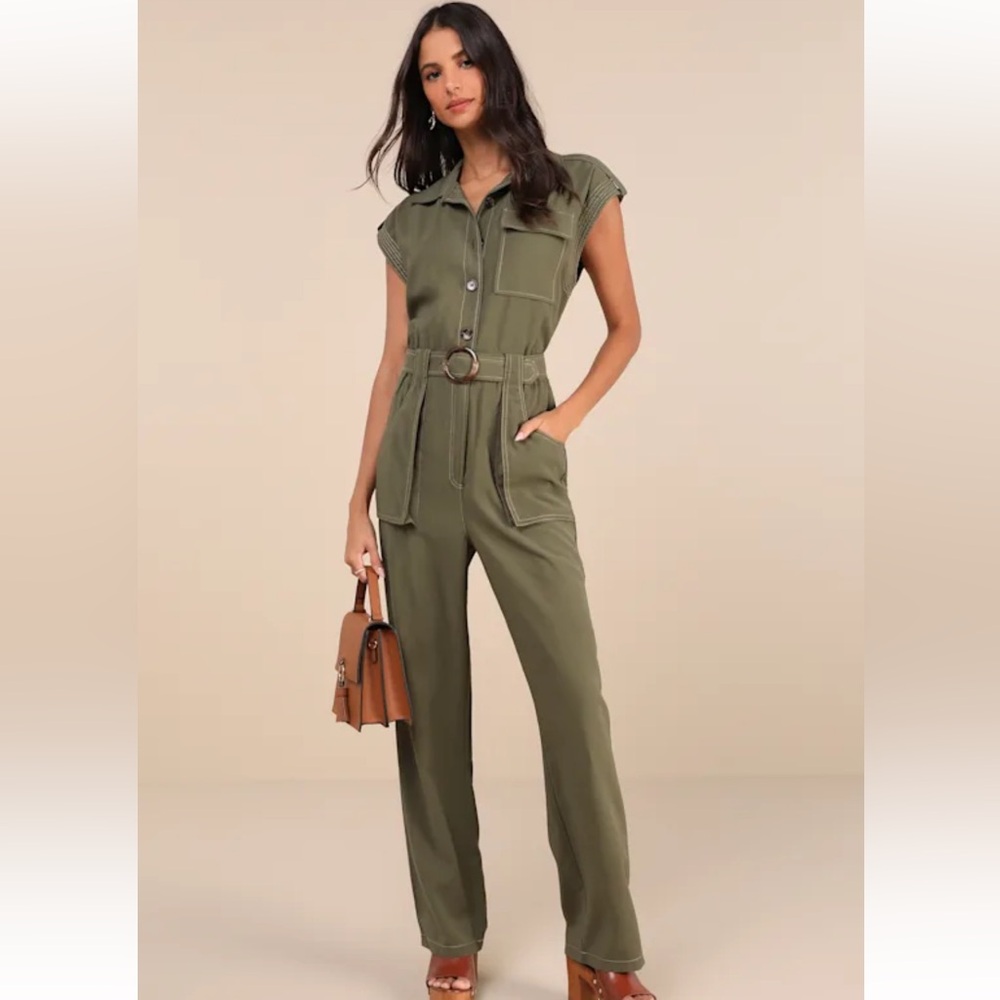 Steve Madden Green Utility Jumpsuit with Belted Waist